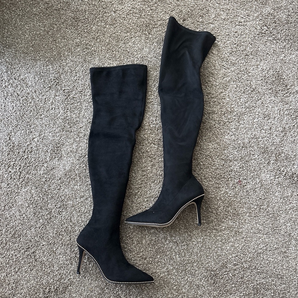 Coach Black Heeled Boots with Studded Detail - Picture 5 of 5